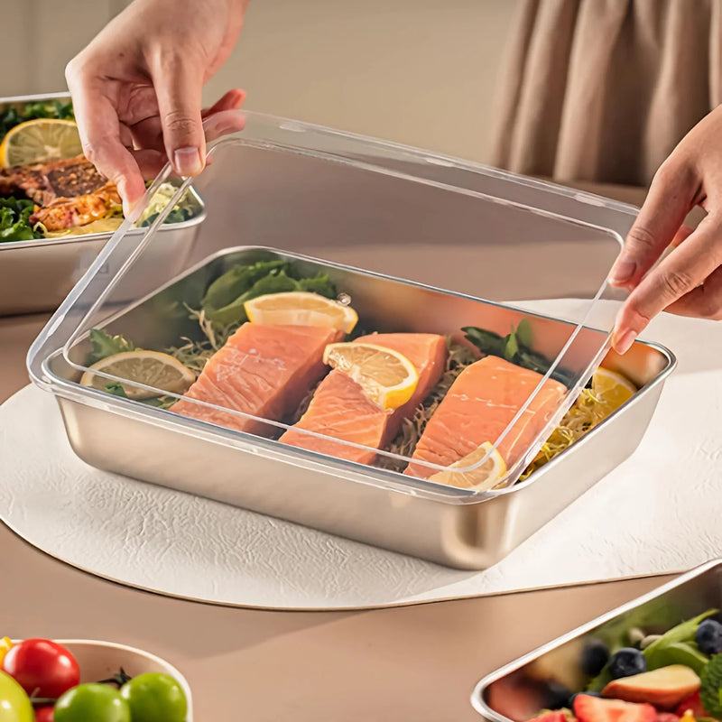 Load image into Gallery viewer, Stainless Steel Fresh-Keep Box Sealed Lunch Box with Lid Rectangle Food Container Fruit Refrigerator Storage Organizer Container
