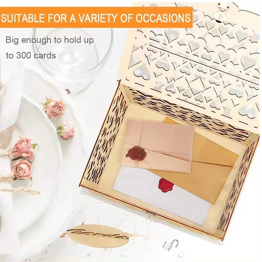 Wedding Card Boxes Hollow Out Wooden Box Wedding Decoration Supplies DIY Pattern Grid Invitation Gift Business Card Storage Box