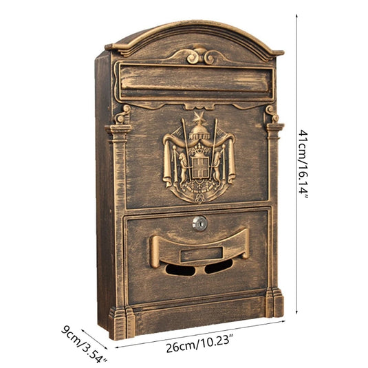 European-Style Villa Letterbox Outdoor Waterproof Mailbox Wall Mount Postbox Retro Suggestion Box with for Key Lock for