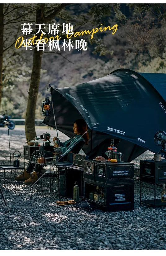 Black Outdoor Camping Box | Foldable Multi-Functional Storage Container | Industrial Style Gear Organizer for Car Trunk & Campin