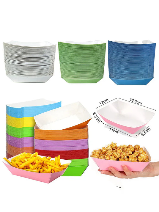 6/12/24 Solid Color Paper Food Trays Disposable Food Boat Black White Blue Yellow Popcorn Box Baby Showe Birthday Party Supplies