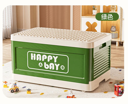 Foldable Toys Storage Box Building Block Organizer Box with Lid Movable Trolley Large Stackable Clothes Snack Storage Boxes