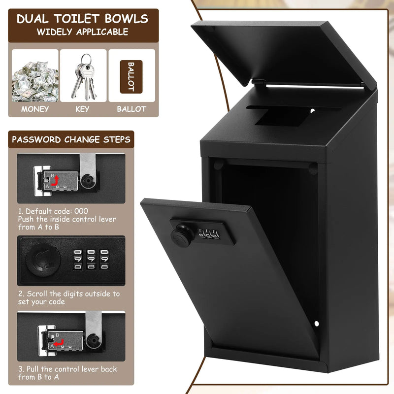 Load image into Gallery viewer, Metal Locking Mailbox Wall Mounted Hanging Mailbox Lockable Outdoor Mail Box for House Ballot Donation &amp; Collection Key Drop Box
