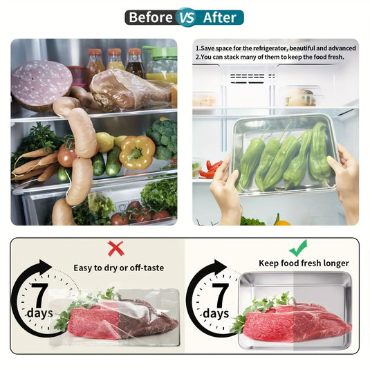 Stainless Steel Fresh-Keep Box Sealed Lunch Box with Lid Rectangle Food Container Fruit Refrigerator Storage Organizer Container