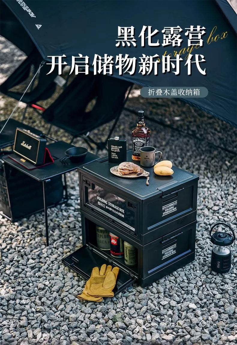 Load image into Gallery viewer, Black Outdoor Camping Box | Foldable Multi-Functional Storage Container | Industrial Style Gear Organizer for Car Trunk &amp; Campin
