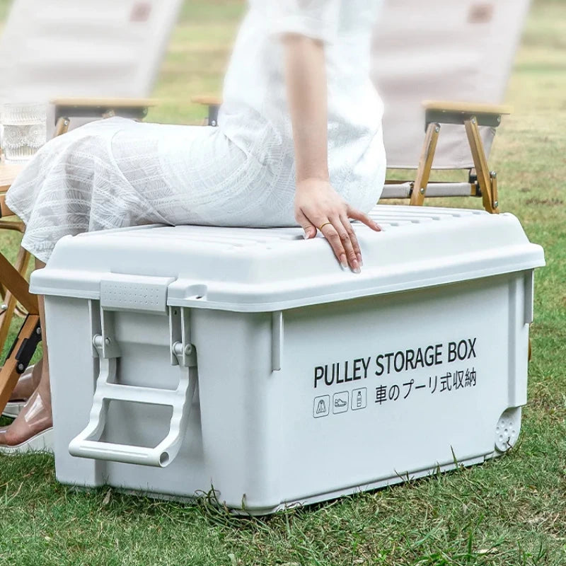 Load image into Gallery viewer, Industrial Storage Box Large Capacity Organizer Box Durable Camping Container with Wheels Heavy-Duty Storage Case Off-White
