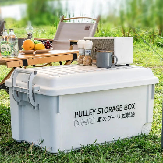 Industrial Storage Box Large Capacity Organizer Box Durable Camping Container with Wheels Heavy-Duty Storage Case Off-White
