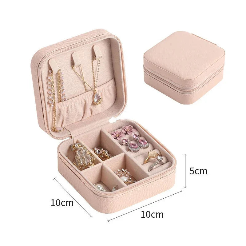 Load image into Gallery viewer, Portable Jewelry Box Jewelry Organizer Display Travel Jewelry Case Boxes Button Leather Storage Zipper Jewelers Joyero
