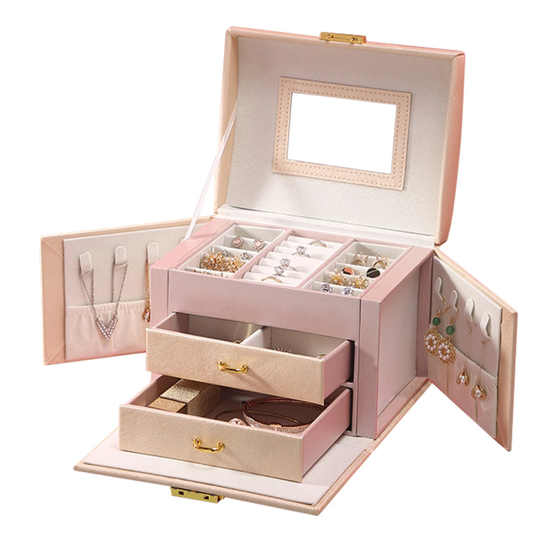 Load image into Gallery viewer, Jewelry Box for Women 3 Layers Large Jewelry Organizer with velvet Travel Jewelry Storage Organizer for Earring Ring Necklace
