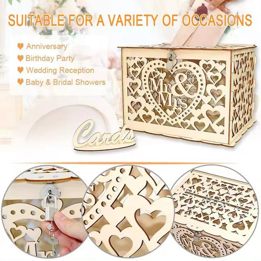 Wedding Card Boxes Hollow Out Wooden Box Wedding Decoration Supplies DIY Pattern Grid Invitation Gift Business Card Storage Box