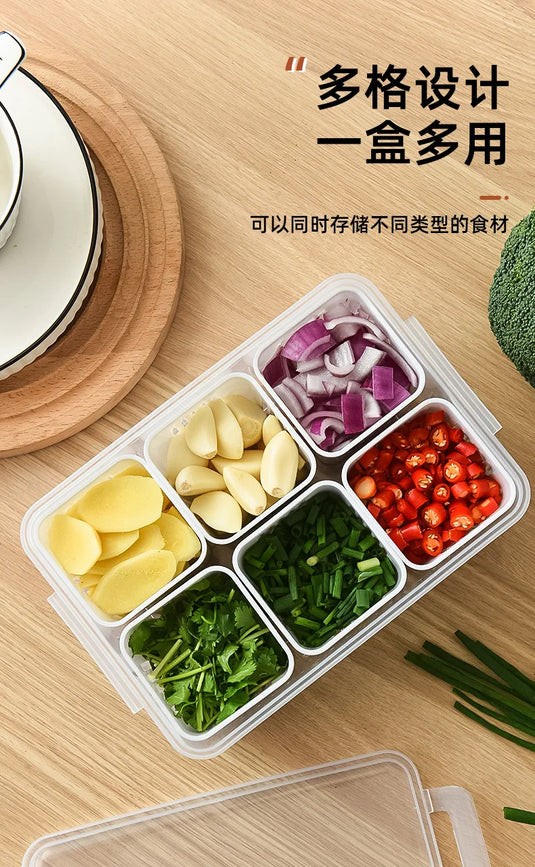 4/6 Grid Food Storage Box with Lids Kitchen Food Meat Onion Ginger Garlic Vegetable Fruit Fresh-keeping Storage Drain Basket Box