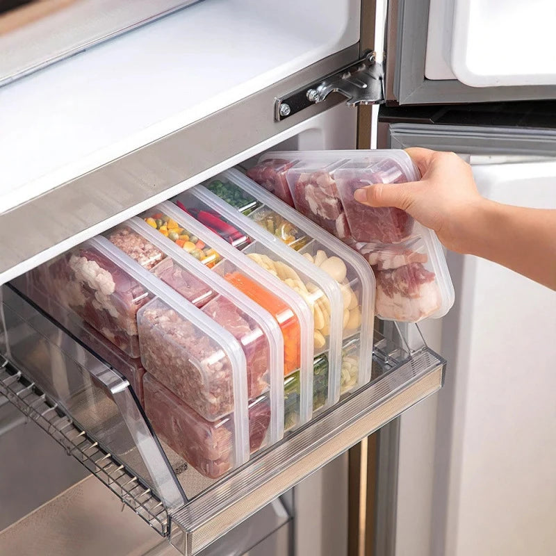 Load image into Gallery viewer, Refrigerator Storage Box 4/6 Grid Food Vegetable Fruit Storage Box Fridge Organizer Drain Basket Meat Onion Ginger Clear Crisper

