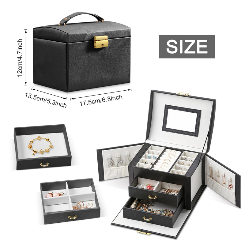 Load image into Gallery viewer, Jewelry Box for Women 3 Layers Large Jewelry Organizer with velvet Travel Jewelry Storage Organizer for Earring Ring Necklace
