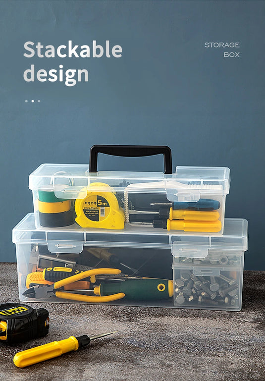 Transparent Handheld Toolbox Portable Large Capacity Thickened Plastic Hardware Tool Storage Box With Handle Tool Organizer Box