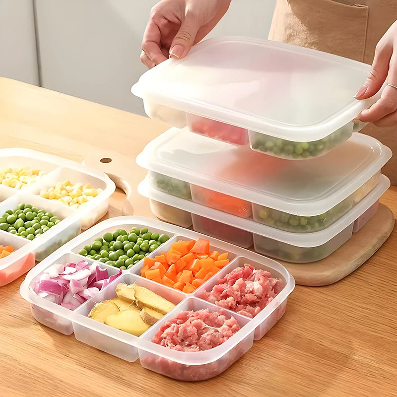 Load image into Gallery viewer, Refrigerator Storage Box 4/6 Grid Food Vegetable Fruit Storage Box Fridge Organizer Drain Basket Meat Onion Ginger Clear Crisper
