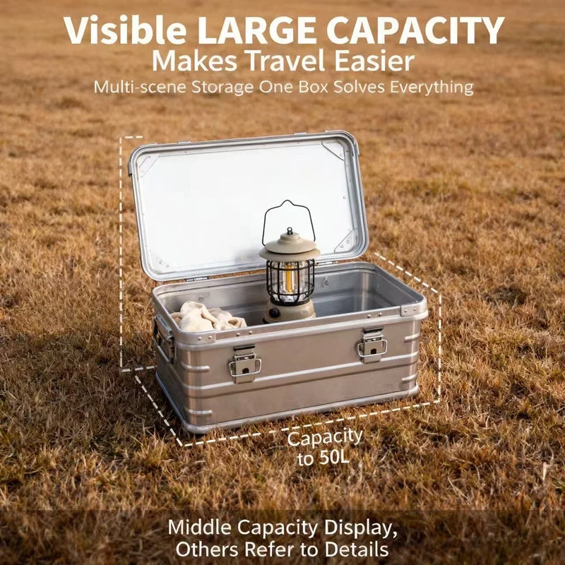 Load image into Gallery viewer, 30L 50L 80L Aluminum Alloy Travel Storage Box Silver Storage Box for Camping Household Car Picnic Travel Camping Outdoor storage
