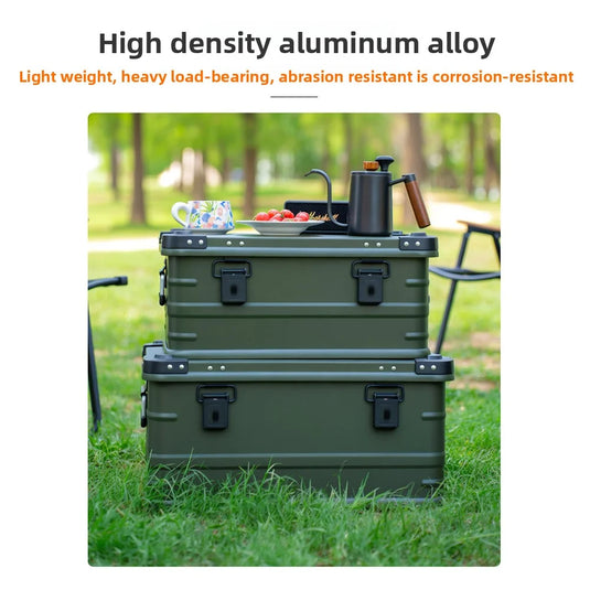 DOTWISE Outdoor Storage Box Camping Picnic Travel Aluminum Alloy Car Organizer Large Capacity Box Amry Green Storage Bag