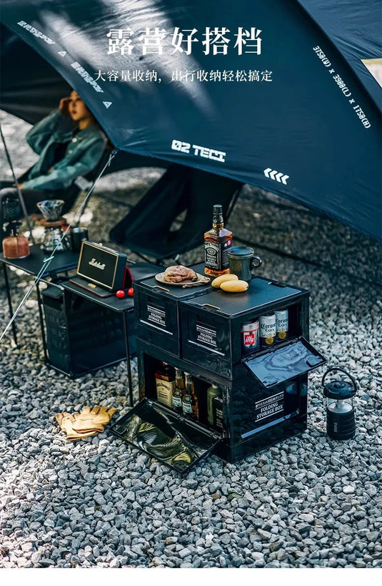 Black Outdoor Camping Box | Foldable Multi-Functional Storage Container | Industrial Style Gear Organizer for Car Trunk & Campin