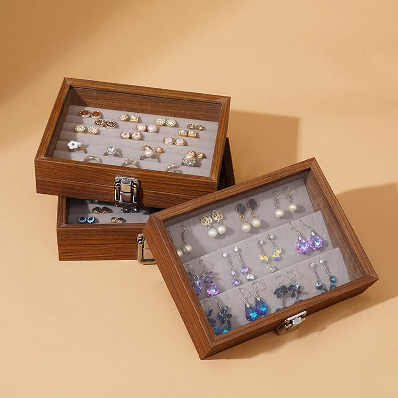 Load image into Gallery viewer, Walnut color jewelry box, ring necklace storage box, earrings, earrings, bracelets, jewelry box, solid wood jewelry box

