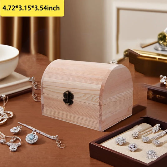 Wooden Box Treasure Chest Box Jewelry Storage Organizer Unfinished Wood Box DIY Painting Craft Box Decorative Storage Box