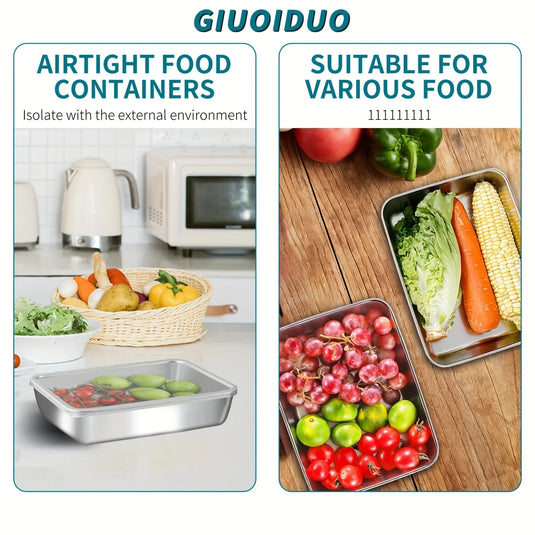 Stainless Steel Fresh-Keep Box Sealed Lunch Box with Lid Rectangle Food Container Fruit Refrigerator Storage Organizer Container