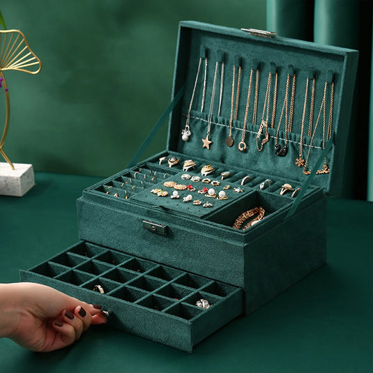 Jewelry Box for Women 3 Layers Large Jewelry Organizer with velvet Travel Jewelry Storage Organizer for Earring Ring Necklace