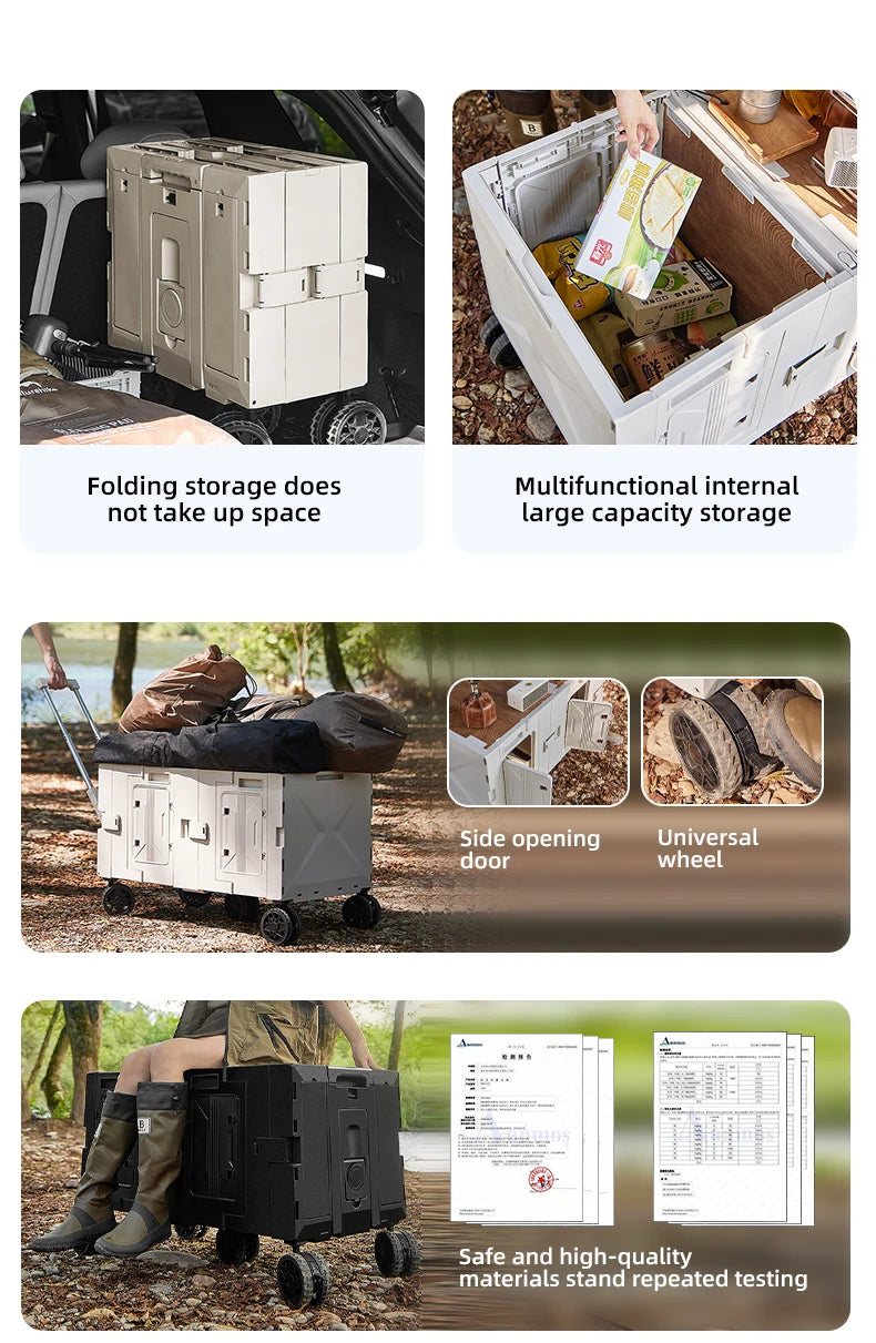 Load image into Gallery viewer, Collapsible Camping Storage Cart Camping Equipment Versatile Outdoor Folding Storage Box With Cutting Board And Wheels
