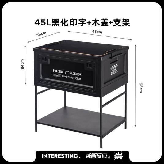 Black Outdoor Camping Box | Foldable Multi-Functional Storage Container | Industrial Style Gear Organizer for Car Trunk & Campin