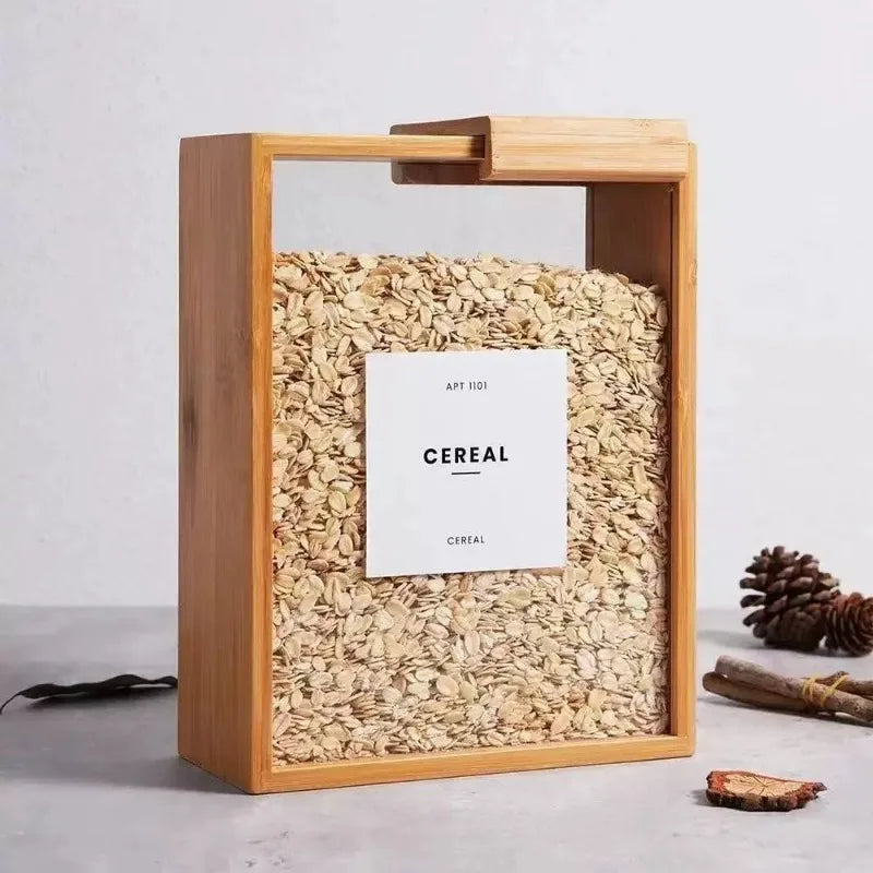 Load image into Gallery viewer, New Household Kitchen Bamboo and Wood Sliding Grain Storage Box Wooden Food Storage Box Dispenser
