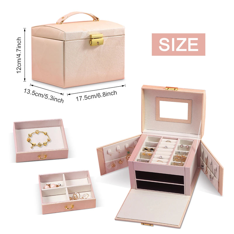 Load image into Gallery viewer, Jewelry Box for Women 3 Layers Large Jewelry Organizer with velvet Travel Jewelry Storage Organizer for Earring Ring Necklace
