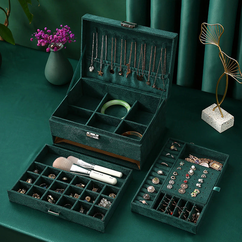 Load image into Gallery viewer, Jewelry Box for Women 3 Layers Large Jewelry Organizer with velvet Travel Jewelry Storage Organizer for Earring Ring Necklace
