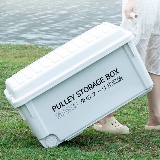 Industrial Storage Box Large Capacity Organizer Box Durable Camping Container with Wheels Heavy-Duty Storage Case Off-White