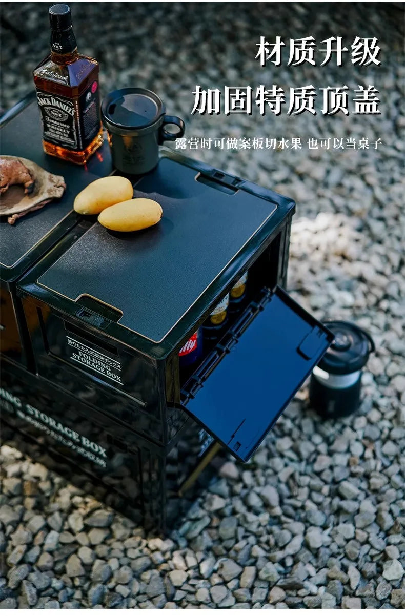 Load image into Gallery viewer, Black Outdoor Camping Box | Foldable Multi-Functional Storage Container | Industrial Style Gear Organizer for Car Trunk &amp; Campin
