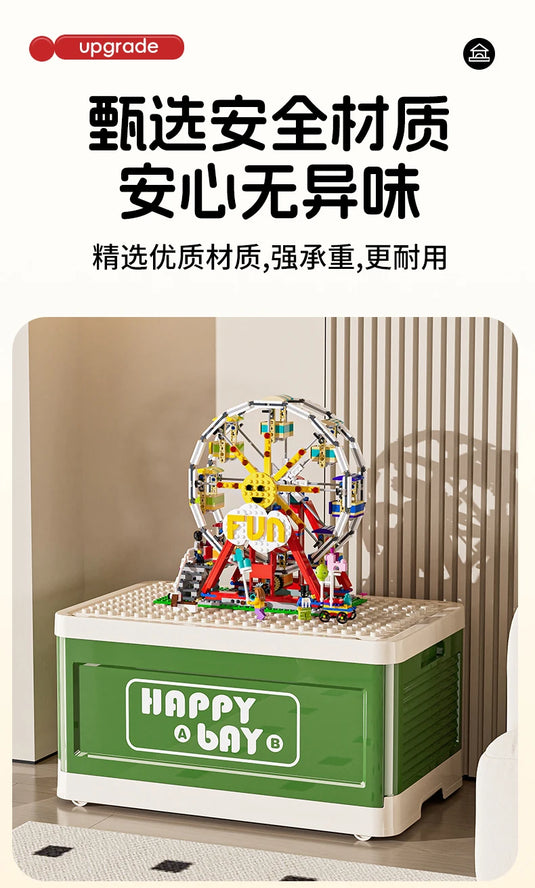 Foldable Toys Storage Box Building Block Organizer Box with Lid Movable Trolley Large Stackable Clothes Snack Storage Boxes