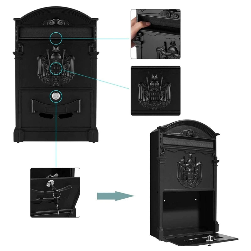 Load image into Gallery viewer, European-Style Villa Letterbox Outdoor Waterproof Mailbox Wall Mount Postbox Retro Suggestion Box with for Key Lock for
