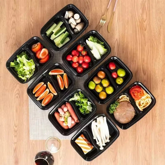 10PCS Disposable Food Boxes Compartments With Lids Disposable Bento Boxes Kitchen Storage Bento Fruit Takeaway Food Container