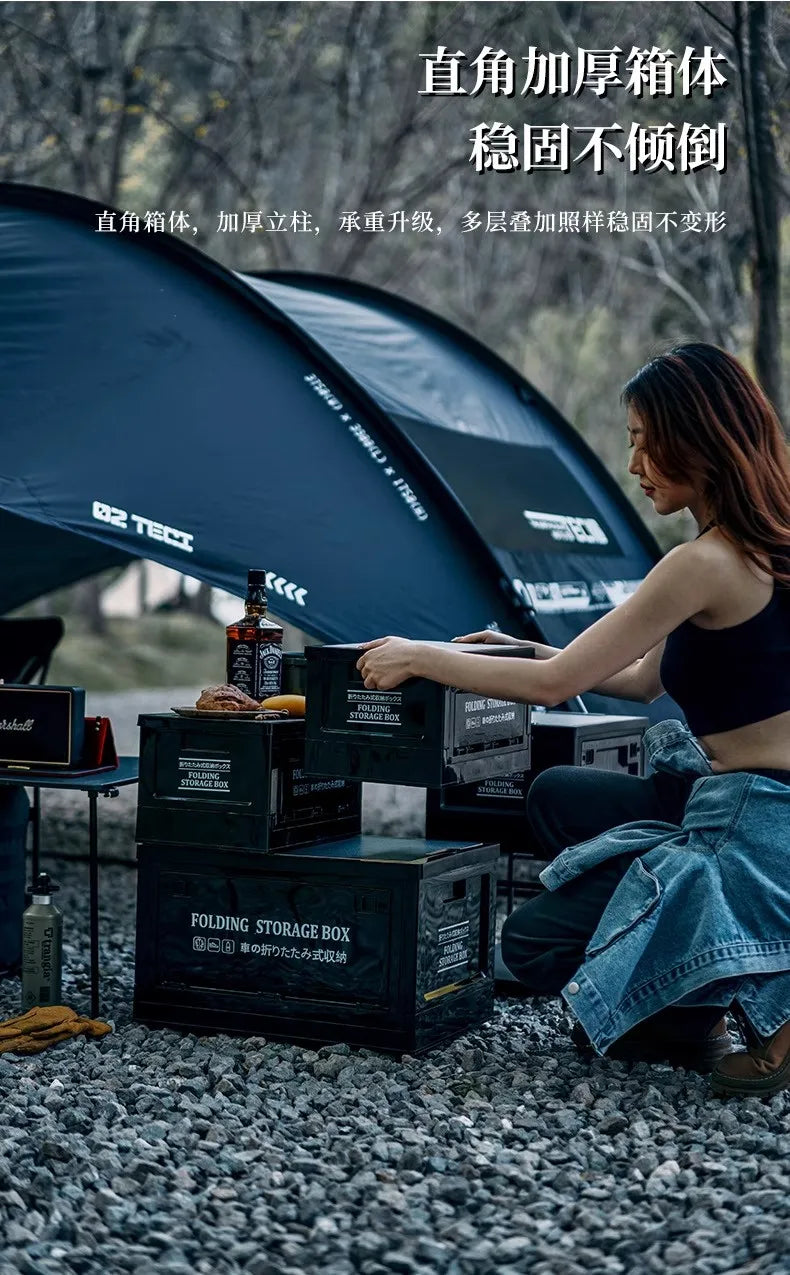 Load image into Gallery viewer, Black Outdoor Camping Box | Foldable Multi-Functional Storage Container | Industrial Style Gear Organizer for Car Trunk &amp; Campin
