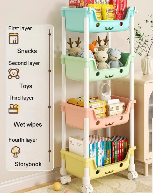 Toy Storage Trolley Bookshelf Kitchen Organizer Bathroom Accessories Snack Rack for Children Storage Organizer Kitchen Storage