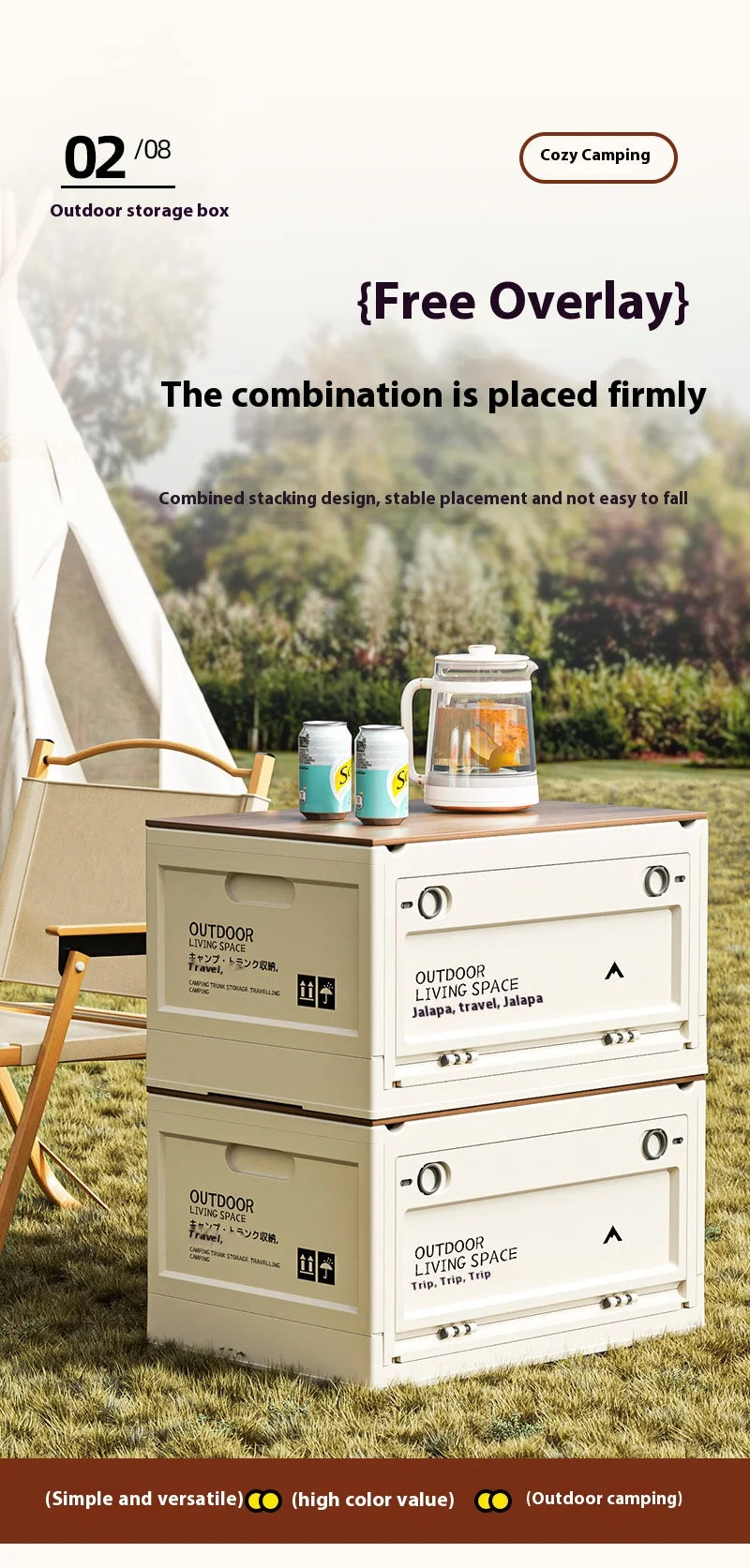 Load image into Gallery viewer, Outdoor Camping Storage Box Camping Wooden Lid Folding Box Car Trunk Storage Box Side Opening Plastic Organizer Box
