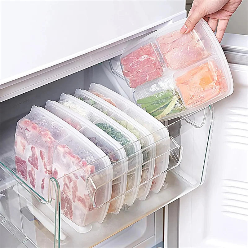 Load image into Gallery viewer, 1PCS 4 Grids Food Fruit Storage Box Portable Compartment Refrigerator Freezer Organizers Meat Onion Ginger Container Boxes
