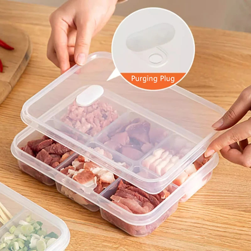 Load image into Gallery viewer, Refrigerator Storage Box 4/6 Grid Food Vegetable Fruit Storage Box Fridge Organizer Drain Basket Meat Onion Ginger Clear Crisper
