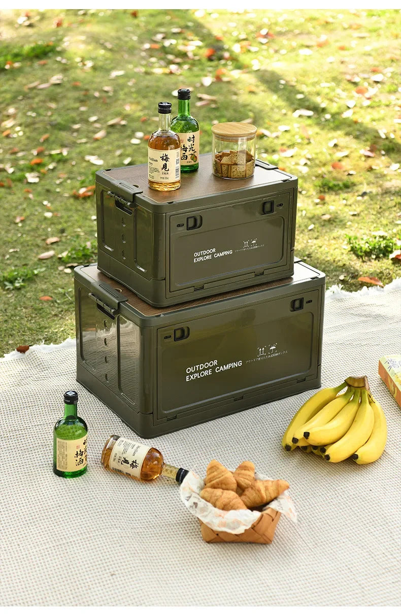 Load image into Gallery viewer, Folding outdoor picnic camping box, wooden-lid storage box, household storage luggage and organization box, car-mounted carrying
