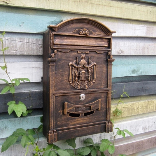 European-Style Villa Letterbox Outdoor Waterproof Mailbox Wall Mount Postbox Retro Suggestion Box with for Key Lock for