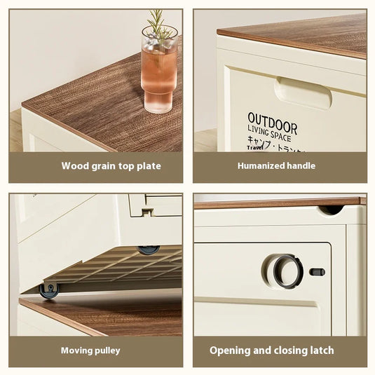 Outdoor Camping Storage Box Camping Wooden Lid Folding Box Car Trunk Storage Box Side Opening Plastic Organizer Box