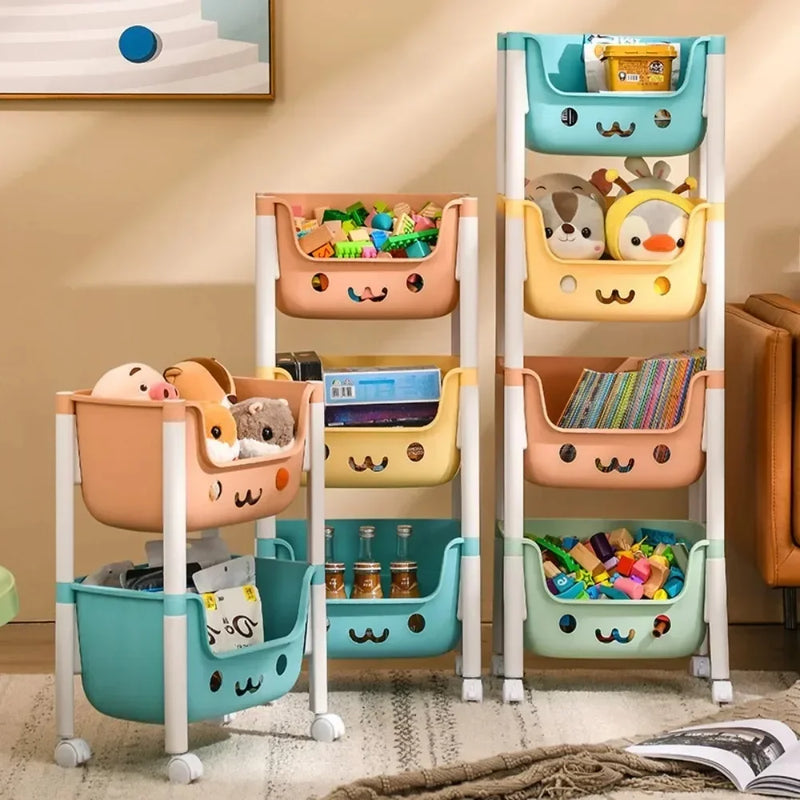 Load image into Gallery viewer, Toy Storage Cart Children's Toy Storage Rack and Shelf Rotating Bookshelf Household Mobile Handcart Living Room Storage Rack
