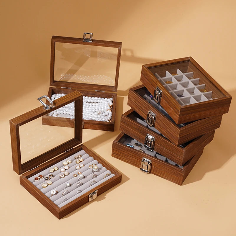 Load image into Gallery viewer, Walnut color jewelry box, ring necklace storage box, earrings, earrings, bracelets, jewelry box, solid wood jewelry box
