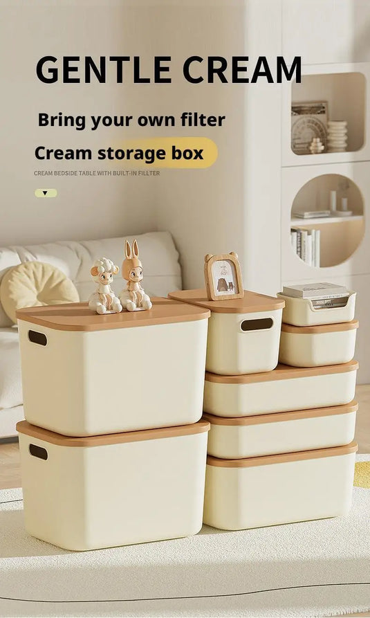 Toy Storage Box with Lid Desktop Plastic Snacks Cosmetics Organizer Basket Dormitory Wardrobe Sundry Pants Clothes Storage Box