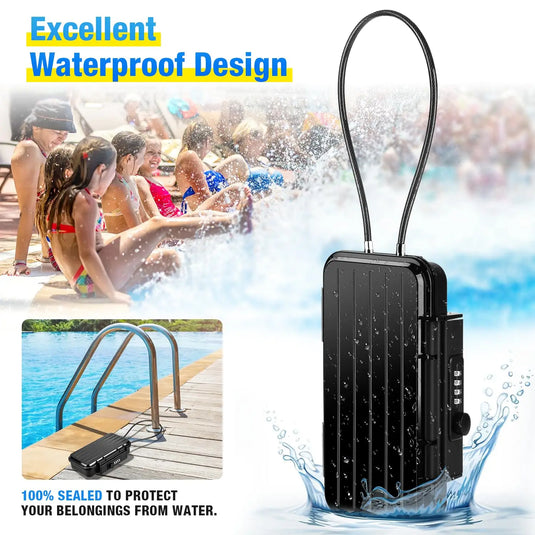 Portable Safe Box Waterproof Anti-Theft Beach Travel Safe Box Combination Security Lockbox with Removable Wire Rope Portable
