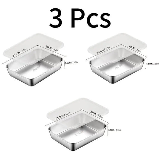 Stainless Steel Fresh-Keep Box Sealed Lunch Box with Lid Rectangle Food Container Fruit Refrigerator Storage Organizer Container