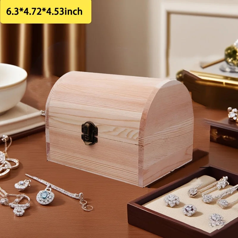 Load image into Gallery viewer, Wooden Box Treasure Chest Box Jewelry Storage Organizer Unfinished Wood Box DIY Painting Craft Box Decorative Storage Box
